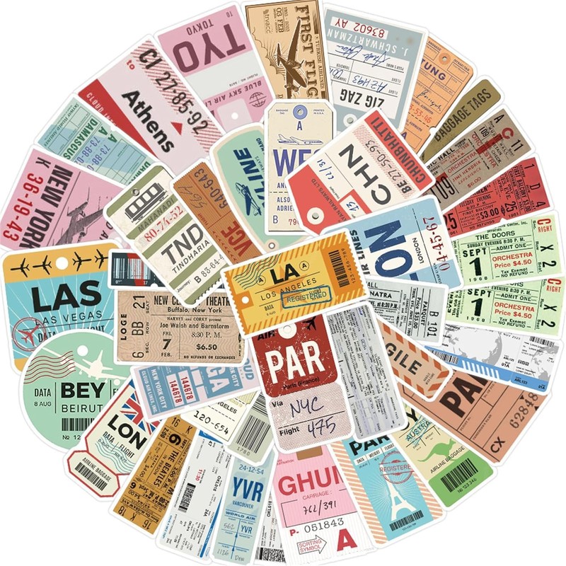 Boarding Pass Seals 40 Pcs Vinyl Waterproof Aesthetical Scrapbooking Sticker