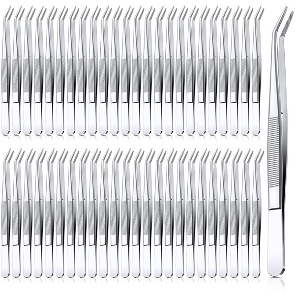 Honoson 48 Pieces Stainless Steel Tweezers with Curved Serrated Tip