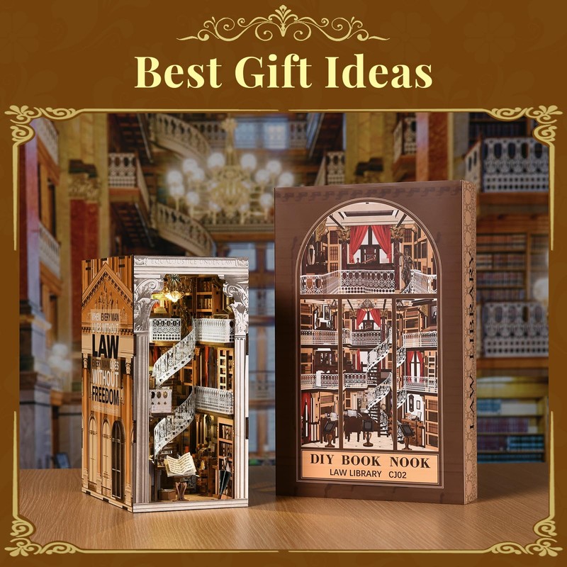 MiniCity 3D Wooden Puzzle Bookend Bookshelf Insert Decor with LED