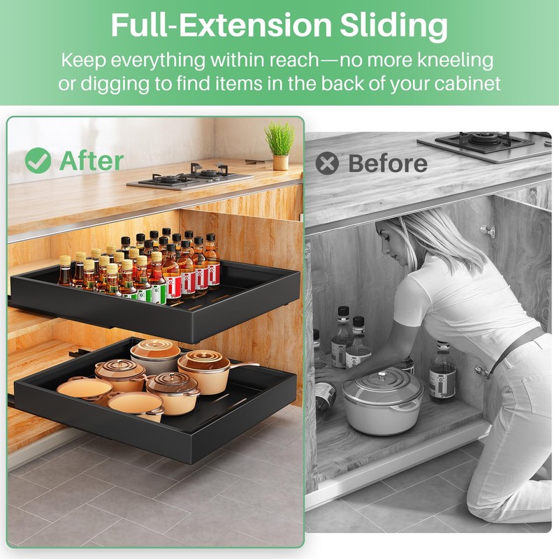 Pull out Cabinet Organizer, 21"Deep, 20"Wide Full-Extension Heavy Duty Slide