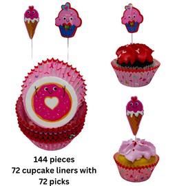 Pink and Red Valentine’s Day Cupcake Kit with Ice Cream and Cupcake Picks