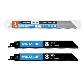 MUOZLOP 225 mm, 8TPI Carbide Reciprocating Saw Blades, Pack of 2 Carbide Saw Blades for Tough Steel, Cast Iron, Thick Metal (2.8T/225 mm)