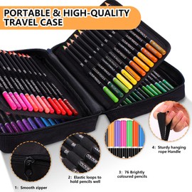 NICETY Colouring Pencils Art Set - 76 Coloured Pencils for Adults Artist Kids Children, Professional Pencils Perfect for Sketching Drawing Colouring, in Zipper Case