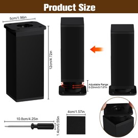 AUAUY Adjustable Furniture Legs, Set of 4 Furniture Feet, Height Adjustable, Square with 6 Non-Slip Mats, 16 Screwdrivers, Height: 120 mm, Adjustable Feet, 0-20 mm, Furniture Feet for Cabinets, Chest