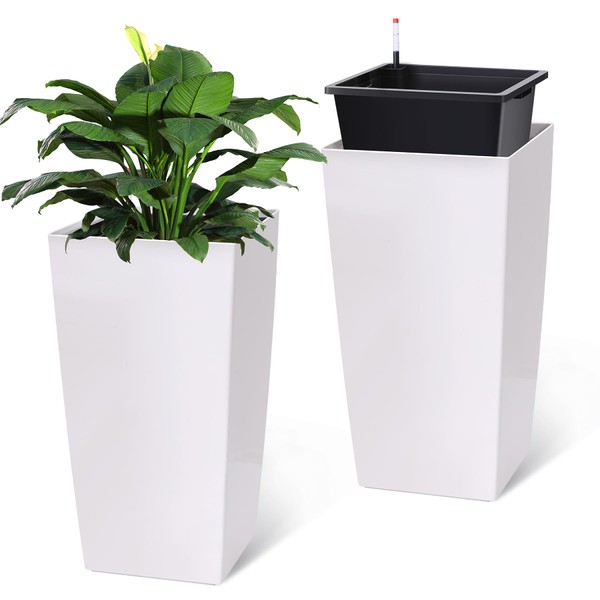 GarveeLife 30" Tall Planters Set of 2, Outdoor＆Indoor Black Planter