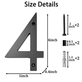 Floating Address House Numbers,Large Modern Acrylic House Street Numbers,6 Inch Black Outside Big House Numbers with Nail Kits for Door Yard Mailbox Decor (House Numbers-4)