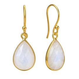 Gempires Handmade Teardrop Dangle Earrings Rainbow Moonstone Crystal Jewelry Hypoallergenic Gold Plated June Birthstone Earrings For Women
