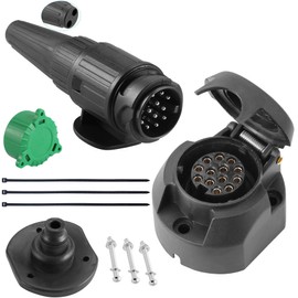 SPARKMOTO 12 V Trailer Plug 13 Pin and Trailer Socket 13 Pin, in Accordance with ISO11446, with Mounting Accessories, Waterproof 13-Pin Trailer Plug Socket for PWK Trailer (2 Cable Outlets)