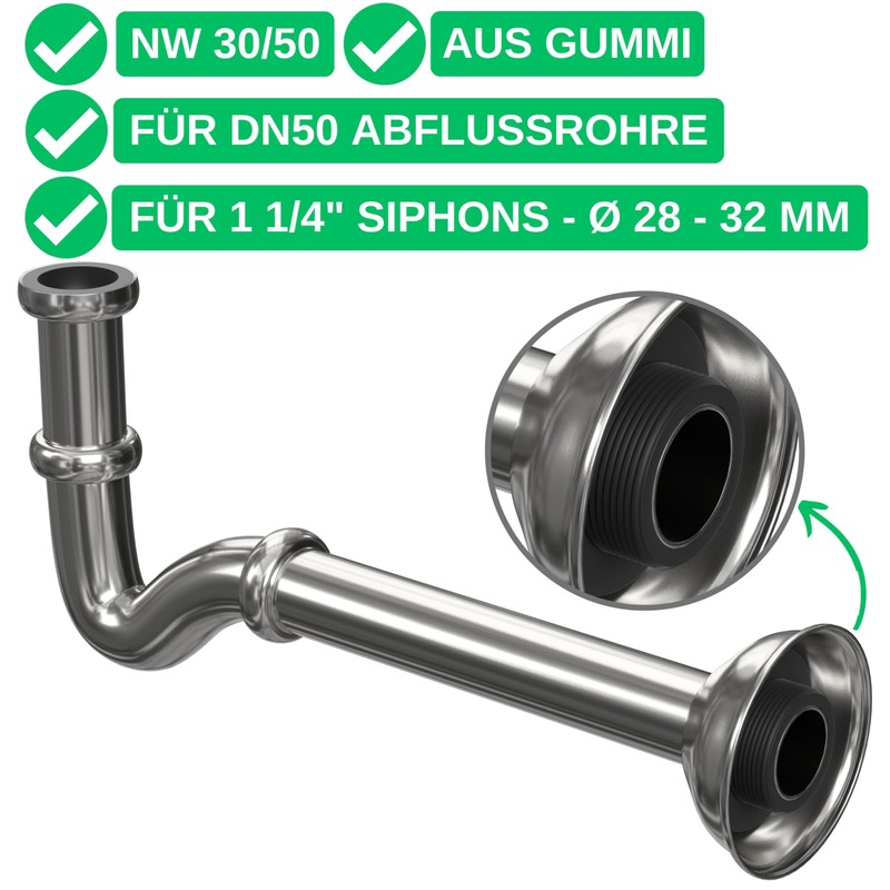 Siphon rubber sleeve, 2 pieces, made of rubber, NW 30/50,