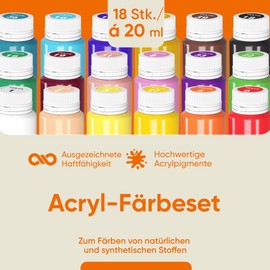 7 Artists Fabric Paints, Textile Paint, Machine Washable Set of 18 x 20 ml Textile Paint, Ideal for Fabric Paints, Washable Children Fabric Paints, Washable Textile Paint, Fabric Colour