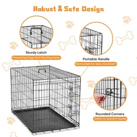 DUMOS Dog Crate, 48 Inch Extra Large Double Door Dog Cage with Divider Panel and Plastic Leak-Proof Pan Tray, Folding Metal Wire Pet Kennel for Indoor, Outdoor, Travel