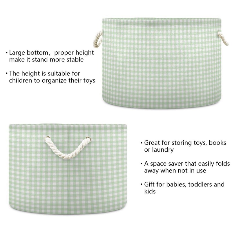 Takiito Green Gingham Checkered Storage Basket for Organizing, Fabric Collapsible