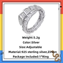 GAUEIOUR Viper Snake Ring,New Snake Shaped Ring, Light and Luxurious with a High-End Feel, Open Snake Bone Ring,Open Finger Animal Ring Jewelry Ladies