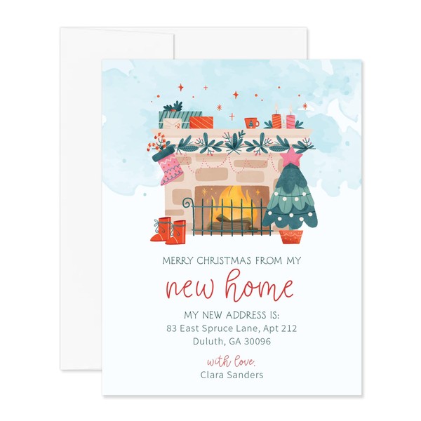 Cozy Christmas Personalized Moving Announcement Notecards, FLAT 4.25x5.5" Winter Holiday