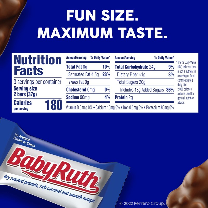 Baby Ruth Chocolatey, Peanut, Caramel, Nougat, Fun Size Individually Wrapped