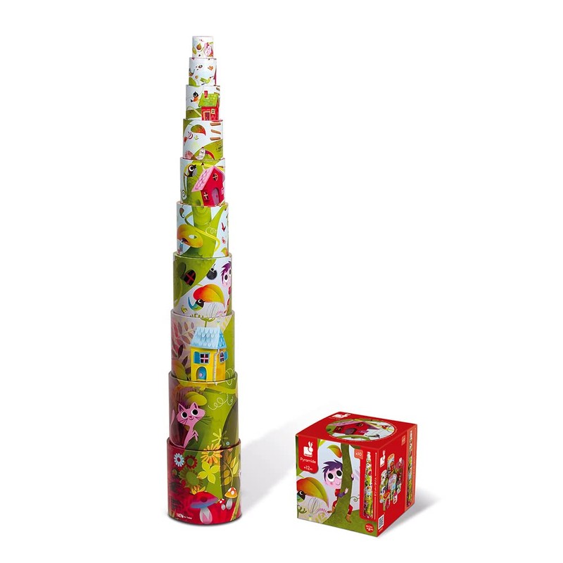 Janod J02918 Round Stacking Pyramid 10 cubes, Magic Tree