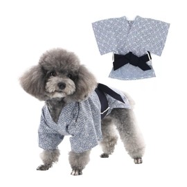 MANON ROSA Dog Costume Japanese Yukata Kimono - Traditional Pet Kimono Cosplay for Small Medium Dogs, Puppies Cats Kittens, Breathable Adjustable Outfit (4-7lbs Sky Blue,Small)