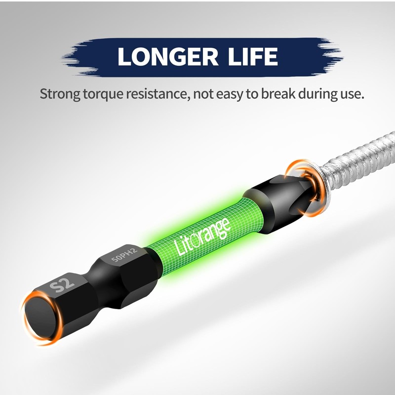 Litorange 13Pcs PH2 Magnetic Impact Driver Bits, Heavy Duty Screwdriver