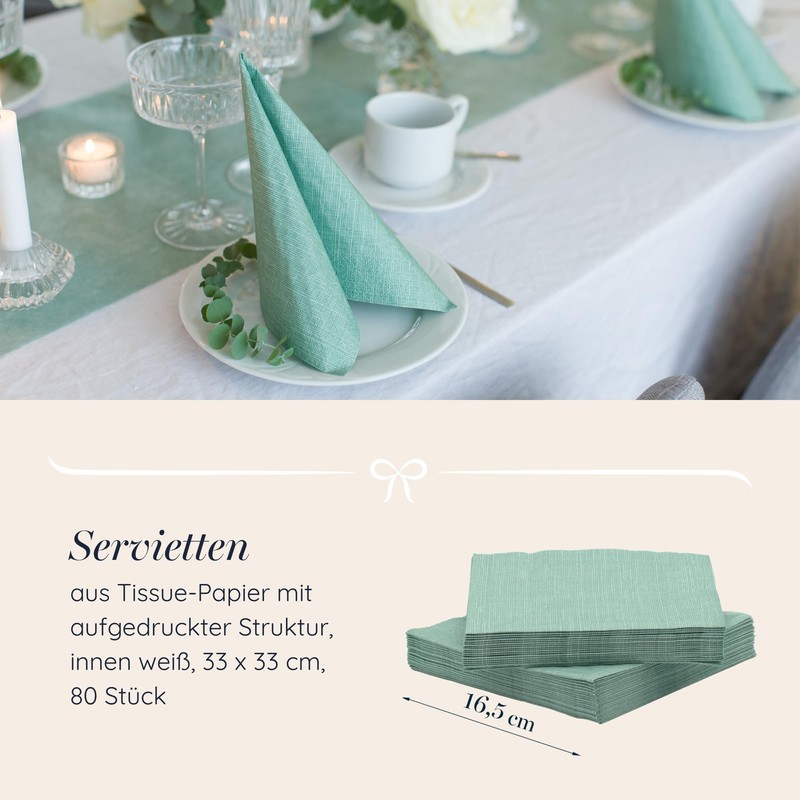 100%Mosel Eucalyptus Green Table Decoration Set - 40-80 Guests -