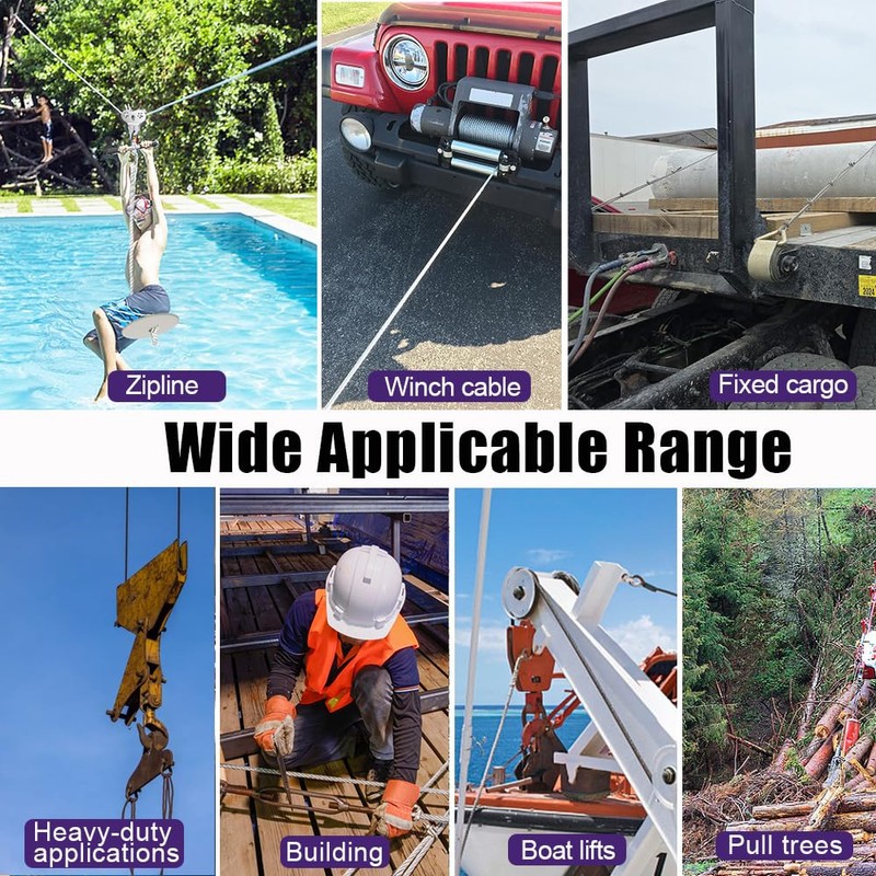 3/8" Stainless Steel Cable, 50FT Wire Rope, 7X 19 Strands