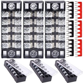 Terminal Blocks 5 Position 12PCS 6 Set, Dual Row Buss Bar Wire Terminal 600V 15A, Screw Terminal Block with Insulated Cover, 400V Bus Bar Terminal Blocks for DIY Small Electrical Home Circuit Projects
