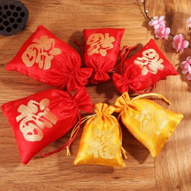 LOONEO Good Luck Fortune Bag, Chinese New Year Gift Fortune Drawstring Bag, Embroidered Lucky Silk Style Brocade Pouch for Jewelry Gold Coin Product Packing Spring Festival Decorations (Mixed)