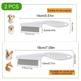 LuckyOpt 2pcs Dog Flea Combs, Metal Flea Comb for Small Dogs for Removing Tear Stains, Lice, Gunk and Tangles, Stainless Steel Tear Stain Comb for Small Dogs (White, 2pcs)