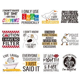 Falueqg Dtf Transfers Ready to Press - 12Pcs Funny Quotes Iron on Transfers for Tshirts, Funny Duck Heat Transfer Vinyl, Cow Iron on Decals Patches Stickers for Clothing Pillows Bag DIY Crafts