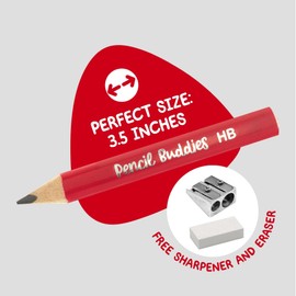 Short Jumbo Pencils for Kids, Preschoolers, Kindergarten, Toddlers, & Beginners - 12 Fat Pencils and 1 Sharpener & Eraser, Pencils #2, Triangle Grip, Big Pencils, Kids Pencils (Red)