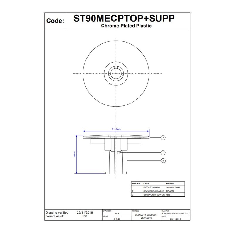 Mcalpine ST90MECPBTOP+SUPP Chrome Plated Brass Shower Trap Flange and Support