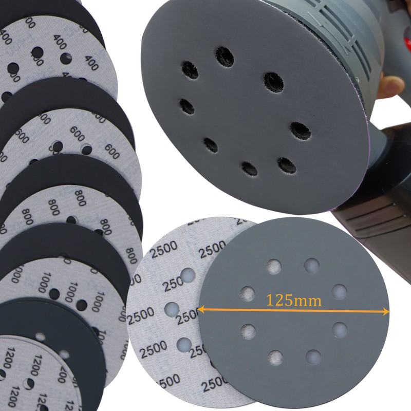 Aewio 48PCS 5 inch 8 Hole #320-#5000 Sanding Discs 320