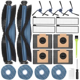DrRobor 21 Stück Ersatzteile Zubehörset für Eufy X10 Pro Omni Staubsauger, 2 Hauptbürsten, 4 Seitenbürsten, 4 Staubbeutel, 4 Wischpads, 4 HEPA-Filter, 1 Reinigungswerkzeug