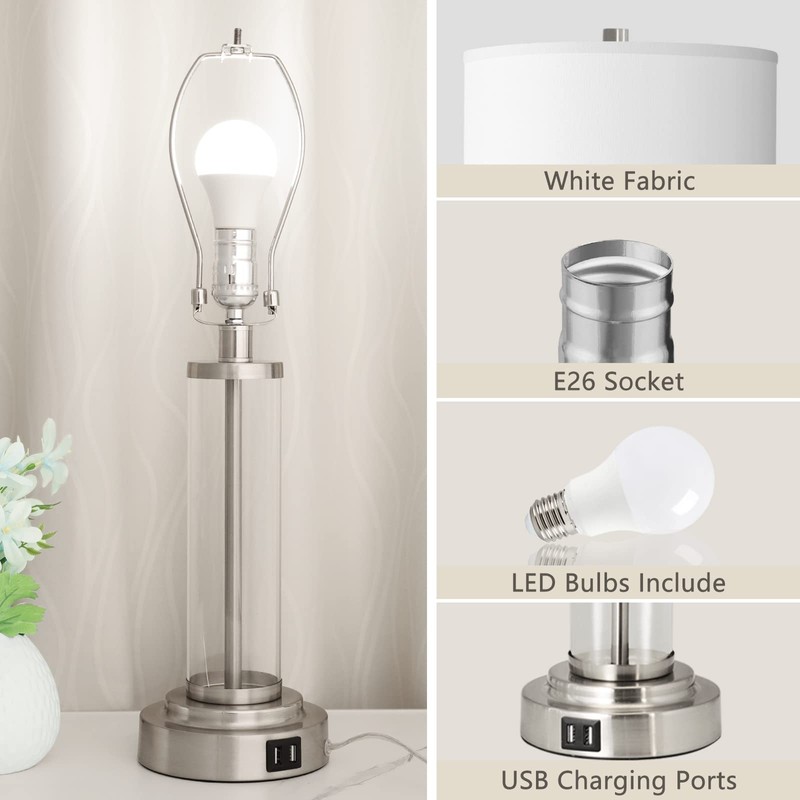 QiMH Touch Control Table Lamps Set of 2 with USB