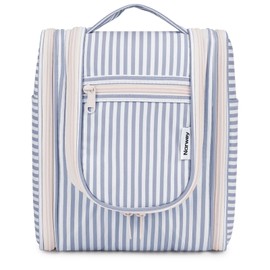 Narwey Small Striped Hanging Travel Toiletry Bag for Women, Travel Bag for Toiletries, Makeup Bag Organizer Cosmetic Bags Make Up Bags for Women (Greyish Blue Stripe)