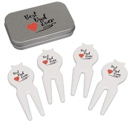 Azeeda 'Best Dad Ever With Red Heart' Golf Divot Tool/Repair Fork Gift Set (GO00062994)