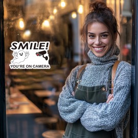 Smile You're on Camera Stickers for Business | Self-Adhesive, Laminated for Ultimate UV Protection, Fade Resistance, Security Camera Sign for Business, CCTV, Home (4pcs)
