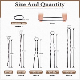 Wokape Pack of 380 Black Bobby Pins and U-shaped Hair Pins with Mini Hair Bobbles for Girls and Women