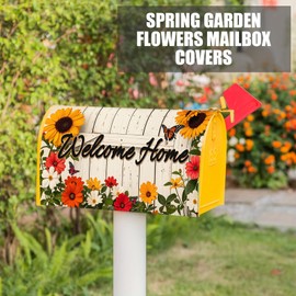 REAIJUNPIN Spring Garden Flowers Mailbox Covers Magnetic Standard Size 21" X 18" Waterproof Mail Box Wraps Post Letter Box Covers Garden Yard Home Decor for Outdoor (Flower-D)
