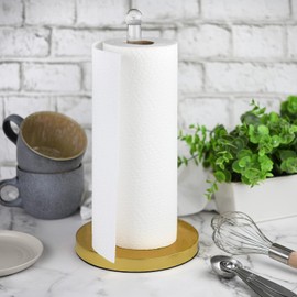 Modern Paper Towel Holder for Countertop, Acrylic and Gold Weighted Base Paper Towel Holder for Kitchen Countertop Decor