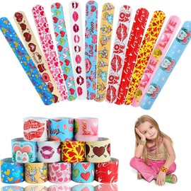 24 PCS Slap Bracelet for Kids Party Bag Fillers, Hearts Slap Bracelets for Party Bags Fillers, Kid's Party Favors Slap Wrist Bands for Kids Boys Girls, Slap Band for Birthday Christmas Party Favours