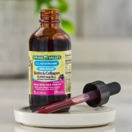 Spring Valley Biotin & Collagen Liquid, Natural Berry, 15000 Mcg, 1 fl oz