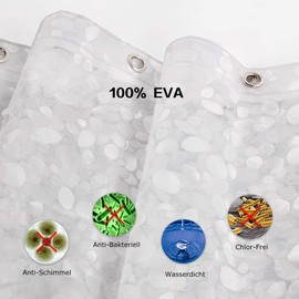 WELTRXE Anti-Mould Shower Curtain with Bottom Weight Magnet, Waterproof Antibacterial EVA Curtain for Shower and Bath, Child-Friendly, 0.15 mm Thick, 92 x 180 cm, 3D Stone Pattern, incl. 6 Shower
