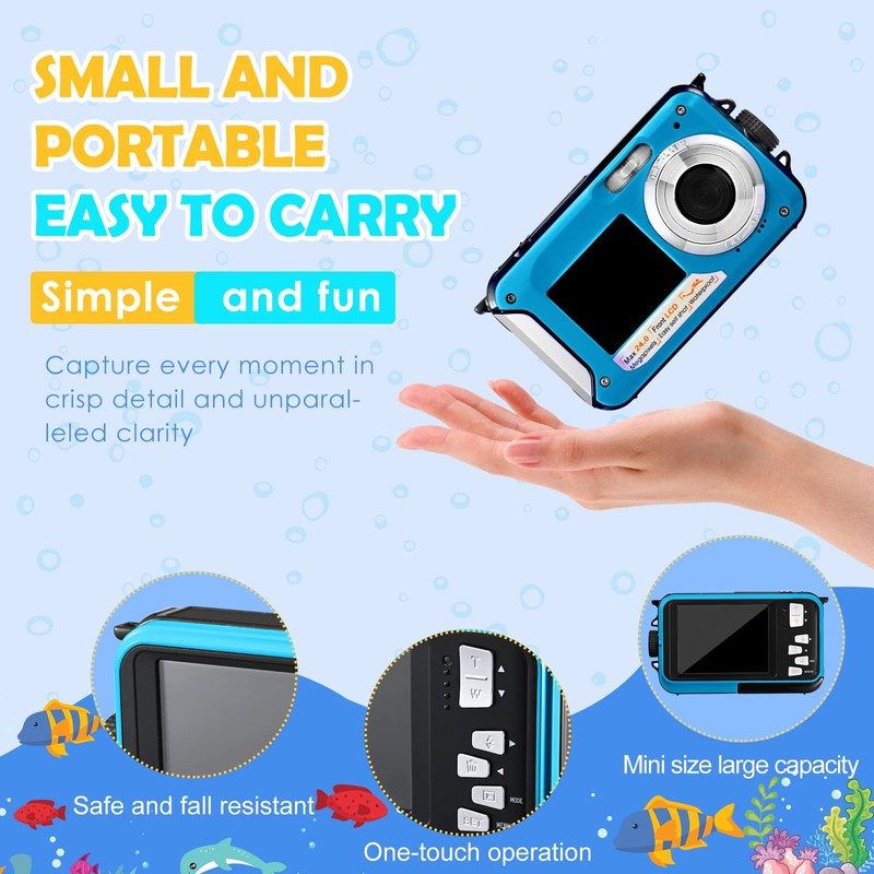 Helangel Digital Camera Waterproof Full HD 2.7K 48MP Underwater Camera