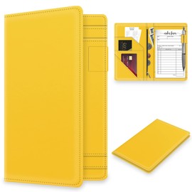 Tiorecime Server Book with Zipper Pocket for Waitress, Cute Waiter Server Wallet, Booklet Restaurant Waitstaff Organizer, Serving Guest Check Book Holder Money Pocket Fits Server Apron, Yellow