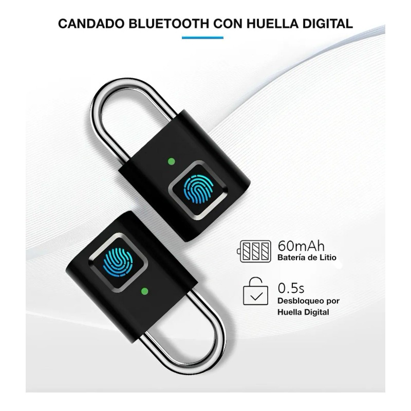 Candado Inteligente Bluetooth App Huella Digital Res Lluvia Color Negro