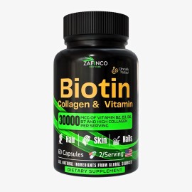Zafinco Biotin Fish Collagen And Vitamin 30000 Mcg 60 Capsules 1pack Halal