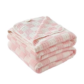 NIDITW Pink Checkerboard Cotton Muslin Throw Blanket for Couch 6-Layer Checkered Gauze Blanket Soft Breathable All Season for Couch Bed Sofa 50x60 Inches (Pink, Throw)