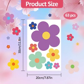 63 Pcs Flower Wall Stickers, Easy Peel and Stick Colorful Floral Wall Stickers, Waterproof PVC Wall Stickers Flowers for Teen Girls Boys Bedroom Classroom Kindergarten Decoration (9 Sheets)