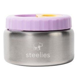 Steelies 8oz Vacuum Sealed Compact Stainless Steel Insulated Food Container for Hot & Cold Food for Kids, Easy to Open No Twisting Lid, 100% Leak Proof (Purple)