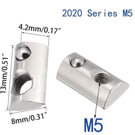 2020 Series M5 T Slot Half Round Nuts Roll-in Spring Ball Loaded Elastic Nuts Carbon Steel for European Standard 2020 Series Aluminum Extrusion Profile Rail with 6mm Slot for 3D Printer(M5,30 Pcs)